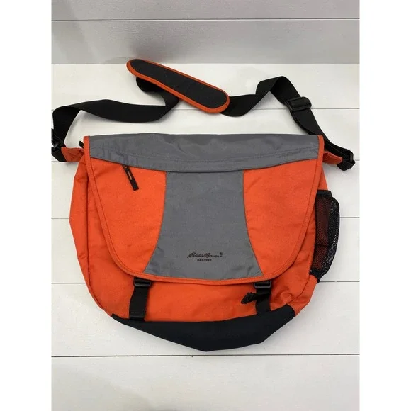 Eddie Bauer Messenger Bag Unisex Orange Grey Crossbody Laptop Travel Utility