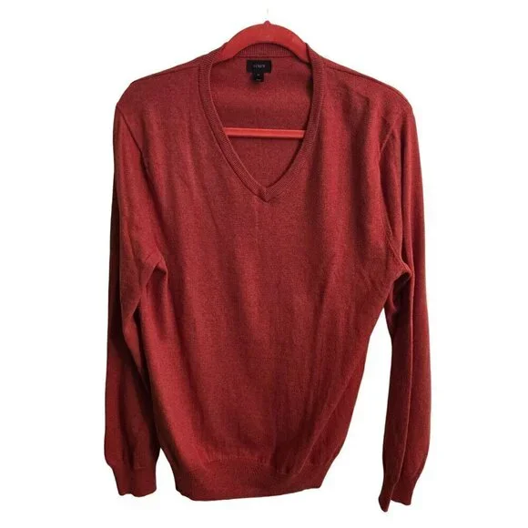 J. Crew Cotton Cashmere Rust V Neck Sweater Size M
