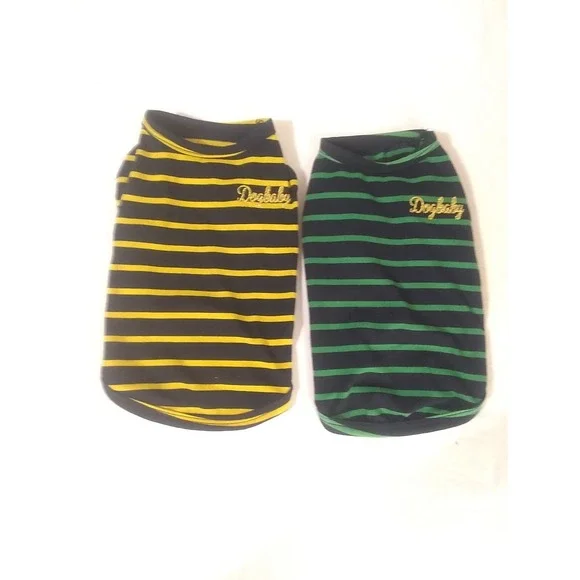 2 Dog Baby Puppy T-shirts Small‎ Black/Yellow Green Stripes Gold Embroidered NEW