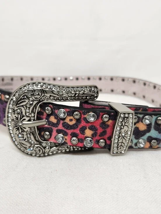 M&F Girls Medium Leather Colorful Glittery Rhinestones Western Belt