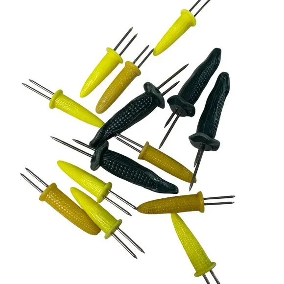 Vintage Corn Cob Skewers Holders Green Yellow Set 7 Pairs u