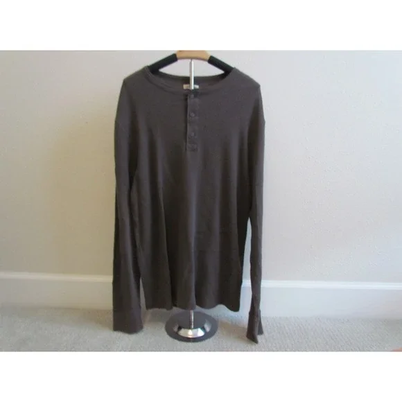 J. Crew Thermal Henley Shirt XL Brown Outdoorsman Waffle Knit Cotton Mens