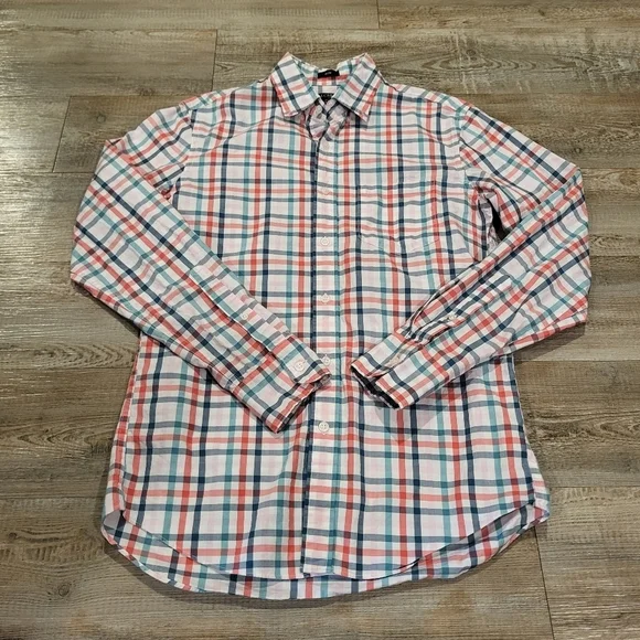 J.Crew Button Down Shirt Flex Washed Slim Fit Pink Plaid Casual Mens Size Small