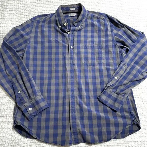 J.Crew Cabincore Slim‎ Fit Button Down Mens L Blue Gray Check Plaid Cotton Camp