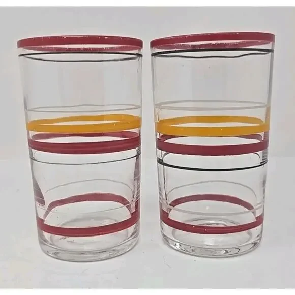 Vintage Juice Glasses Lot of 2 Red and Yellow U186