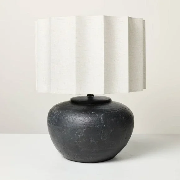 Oversized Ceramic Table Lamp Fluted Shade Black/White - Hearth & Hand‎ Magnolia