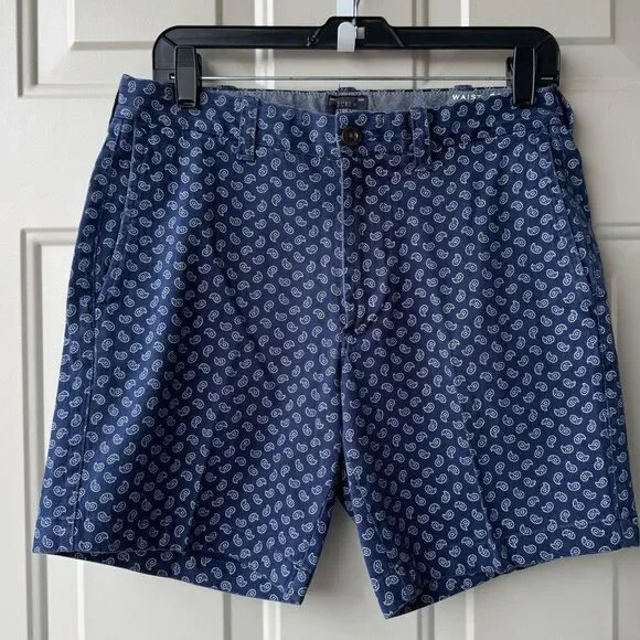 J.Crew Men’s Stretch Chino Shorts 30x9 Navy Blue Paisley Print Preppy‎ Casual