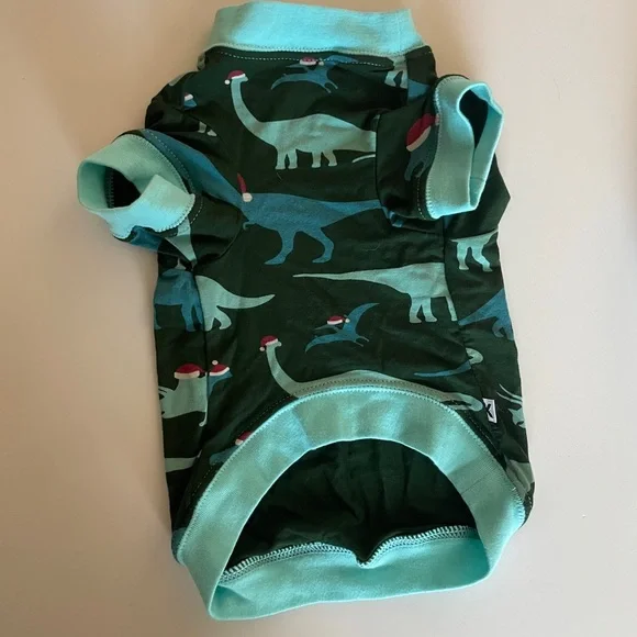 Kickee Pants Dog Shirt Size Small Green Dino Santa Dinosaur Outfit Pajamas
