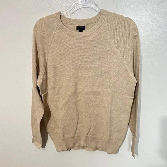 J.Crew Crewneck Sweater Men's Medium Tan‎ 100% Cotton Textured Raglan CD617