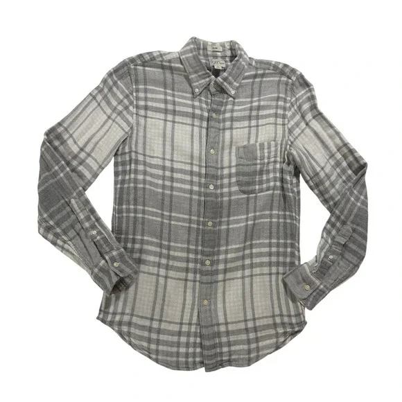 J.Crew Re-Imagined Gray Plaid Button Down Shirt Mens Small Slim Fit Cotton