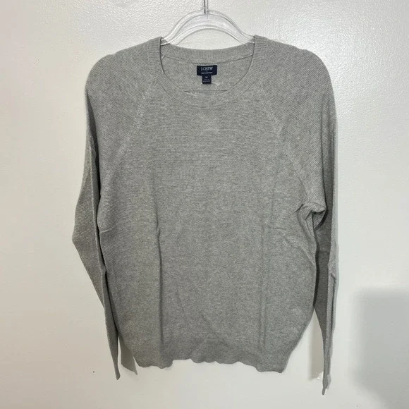J.Crew Crewneck Sweater‎ Men's Medium Grey 100% Cotton Textured Raglan CD617