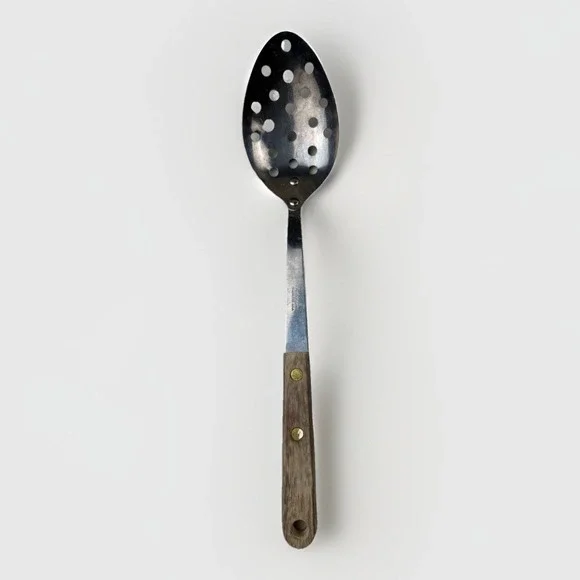 Robinson Stainless USA Slotted Spoon Vintage Wood Handle Riveted Kitchen Utensil