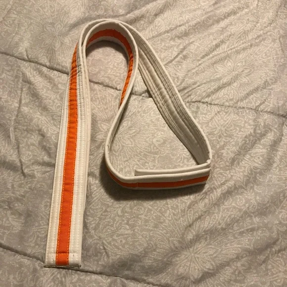 Kids Karate Belt White With Orange Stripe Adjustable