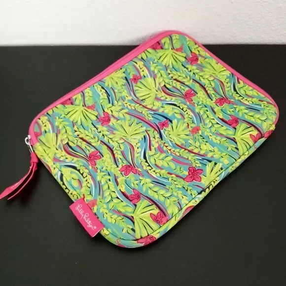 Lilly Pulitzer Padded Tech Case Soft Pink Butterflies Tropical Zipper Neoprene