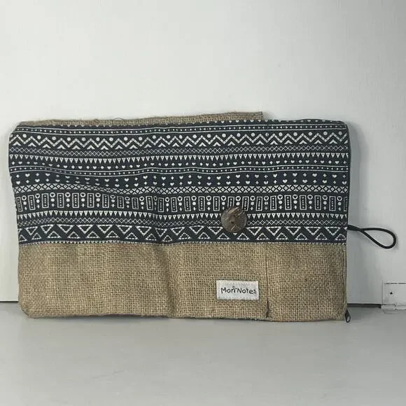Mori Notes Pencil Holder Navy Blue Ethnic Printed Canvas Jute Zipper Compartmets