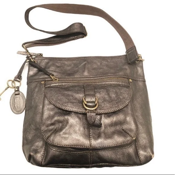 Fossil dark silver messenger bag