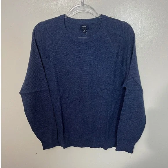 J.Crew Crewneck Sweater Men's‎ Medium Blue 100% Cotton Textured Raglan CD617