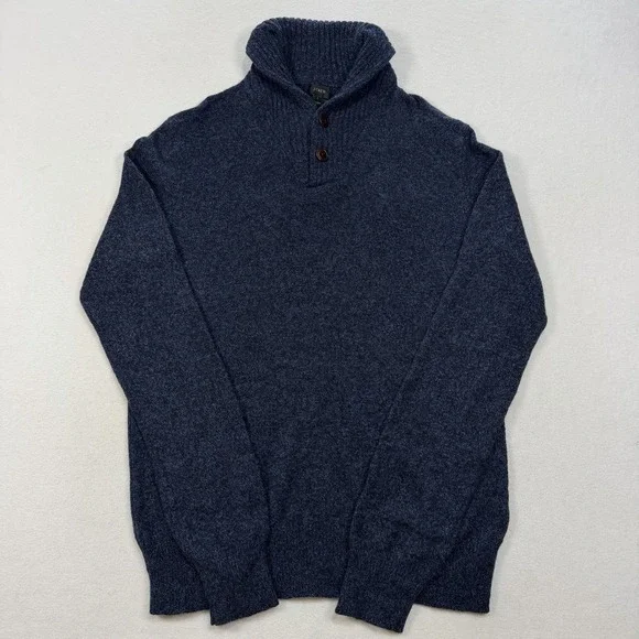 J.CREW‎ Men's Blue Cardigan Sweater Large 100% Lambs Wool Shawl Collar
