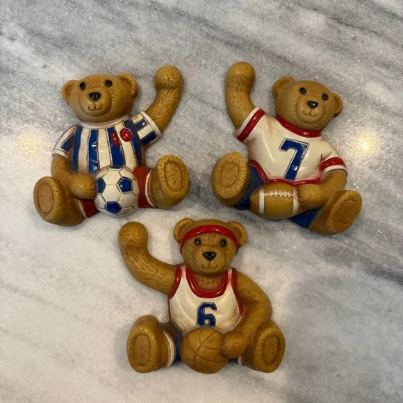 Vintage Sports Teddy Bear Wall‎ Hangings Kids Room Soccer Football Basketball