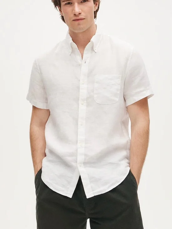 J. Crew White Short-Sleeve Linen Button-Down Shirt