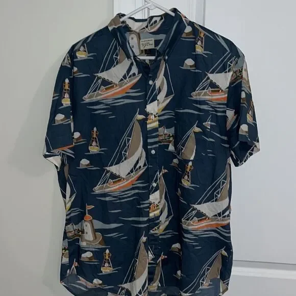 J. Crew SS summer sport big print boating sailboat sailing yacht club shirt XL