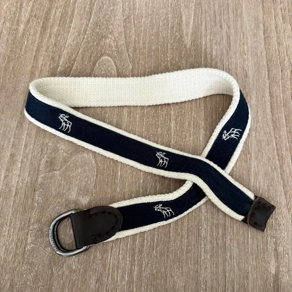 A&F ABERCROMBIE Belt Boys 10/12? Reversible EMBROIDERED MOOSE Logo Navy *READ*