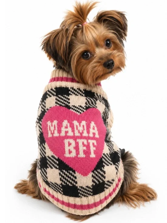 NEW Mama's BFF Dog Sweater Size Medium Pink Heart Cute 20-50 lbs 17 Inches