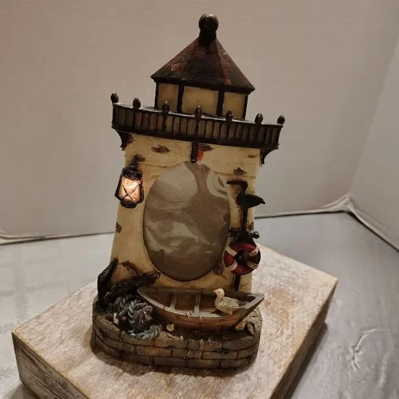 Nautical Lighthouse Photo Frame.  Battery Op Lights Up C3