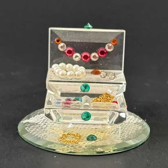 Collectable Crystal Jewelry Box Figurine Mirror Base Miniature Vanity Colorful