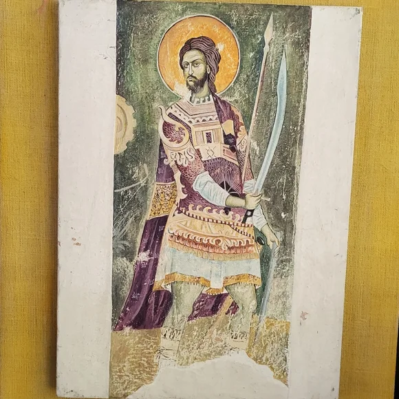 Vintage Russian School Warrior Icon Krstic Dragan Academic Painting Belgrade