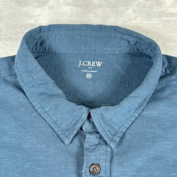 J. Crew BG870 Slub Cotton Button Down Shirt Mens XXL Blue Short Sleeve Knit‎