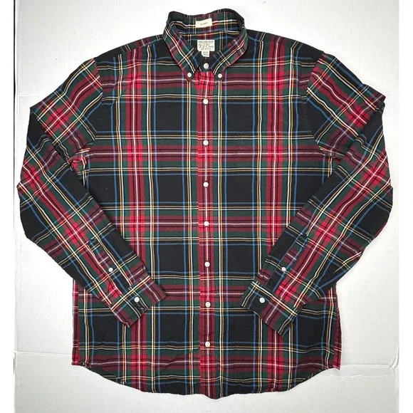 J. Crew Mens XLT Classic Fit Plaid Button Down Shirt Organic Cotton Christmas EC
