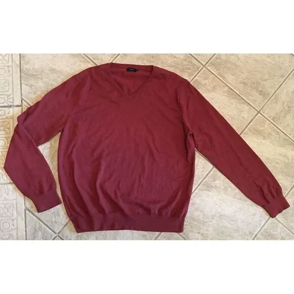 Classic Men's J. Crew XL Merino Wool Sweater V Neck‎ RED