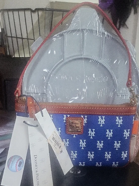 Dooney & Bourke Blue Crossbody with Tan Trim and Gold Accents