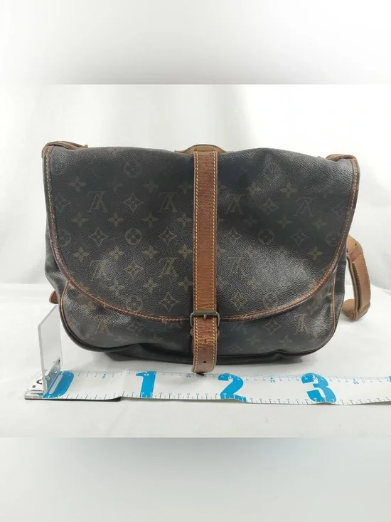 Large Saumur 35 LV Monogram Crossbody Messenger Bag in Brown and Tan
