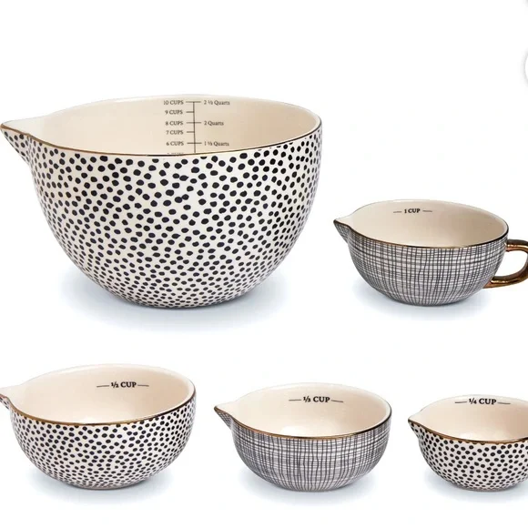 Thyme & Table 5-Piece Ceramic Mixing Bowl Set Dot Patterned