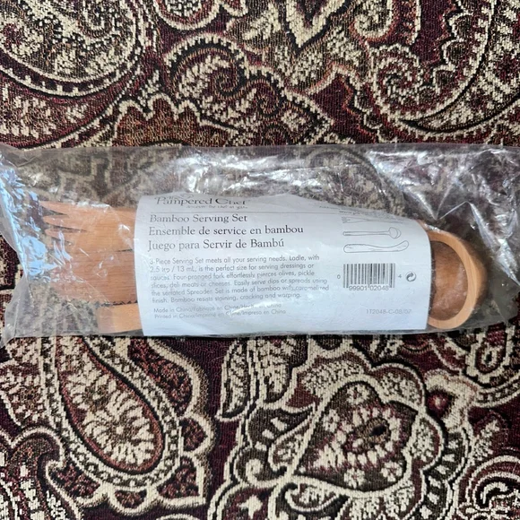 NIP Pampered Chef 3 Piece Bamboo Serving Set #2048 Ladle Fork Spreader