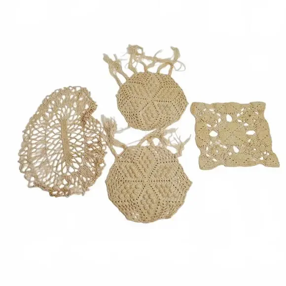 vintage, lot of 4 handmade crochet doilies Assorted Shapes and Sizes Granny Chic