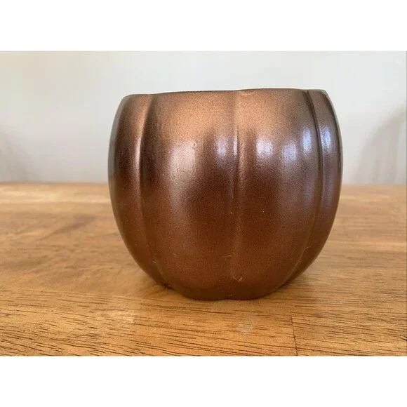 Copper‎ Color Pumpkin Shaped Planter With Tags 4 1/2” Cute!! Flowers Vegetables