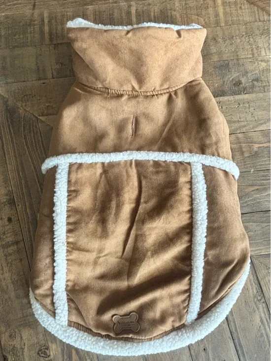 Koolaburra Tan Suede-Look Dog Coat with White Sherpa Patch‎
