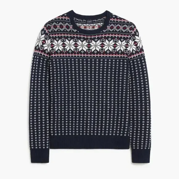 J.Crew Men’s Small Cotton Fair Isle Holiday Festive Snowflake Crewneck Sweater‎