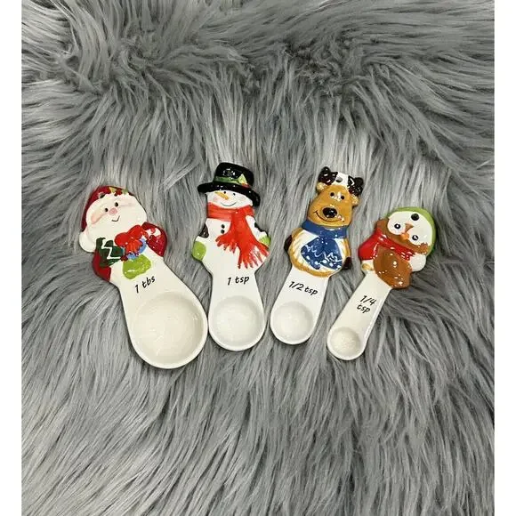 Holiday Time Ceramic Christmas Characters Measuring Spoon Set  4 Christmas Decor