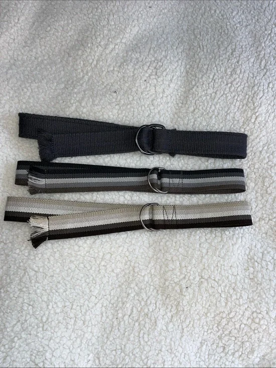 Set of 3 D-Ring Canvas Belts in neutral colors. Size 16-20.