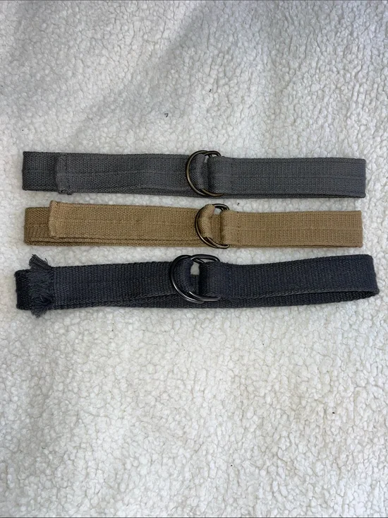 Set of 3 Canvas D-Ring Belts in Dark Grey, Smoke and Tan, Size 12-14