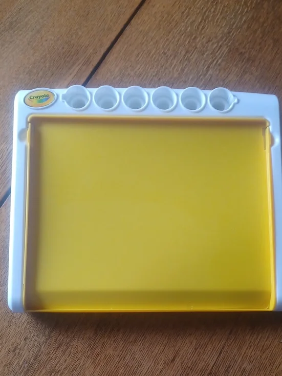 Crayola Yellow Kids Art Tray with Paint Cup Holders/marker Holders