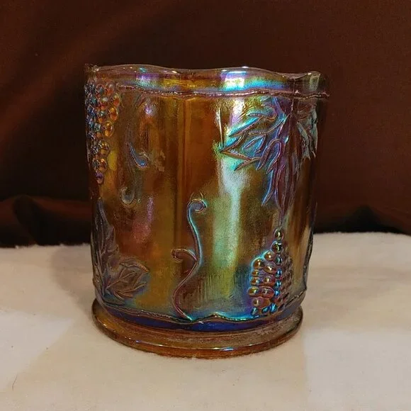Vintage Indiana Gold Carnival Glass Harvest Grape Canister Jar,