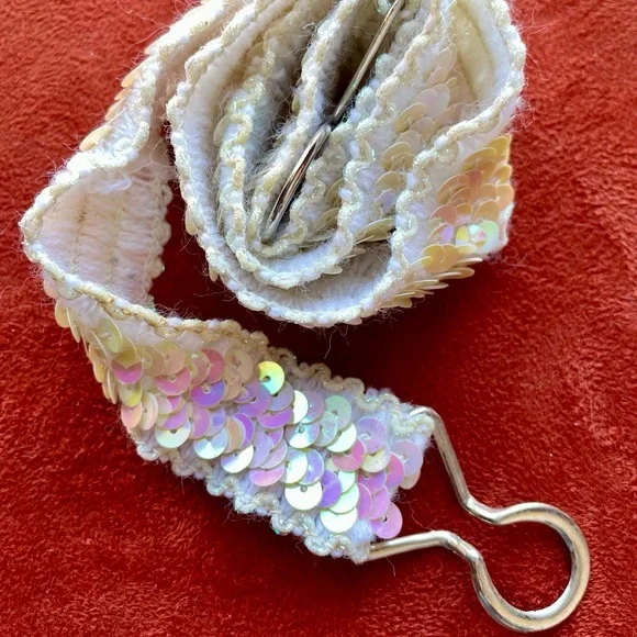 VINTAGE Y2K Girl’s IRIDESCENT Sequin Stretch BELT O/S
