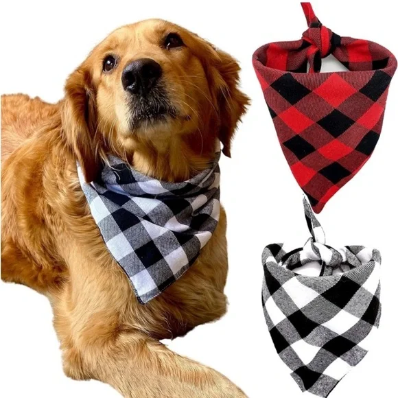 Realeaf 2 Pack Plaid Pet Dog Scarves, Checkered Triangle Bandanas Bibs
