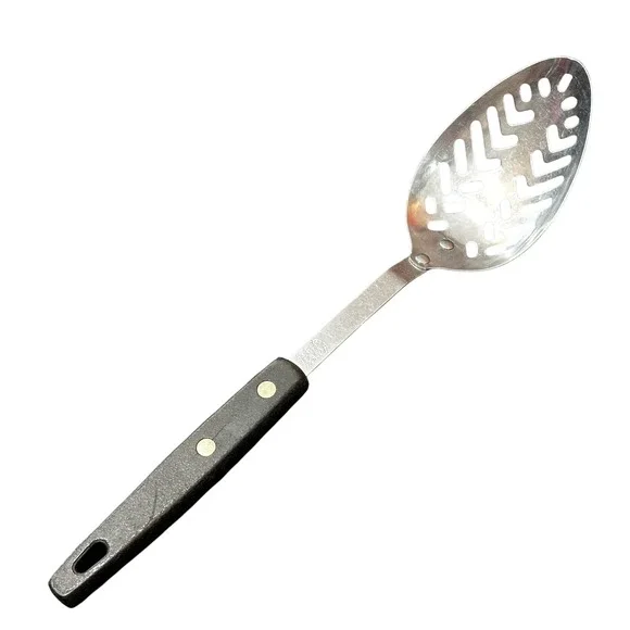 VTG Ekco Forge Stainless Steel Slotted Serving Spoon Riveted Black‎ Handle USA