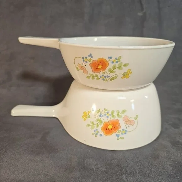 Vtg CORNINGWARE Wildflower P-82-B 1.5P SAUCE PAN & P-81-B 1P Sauce-skillet/1-Lid